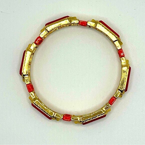 *3/$20* Vintage look gold tone, orange, and deep bright pink bracelet - Picture 2 of 3